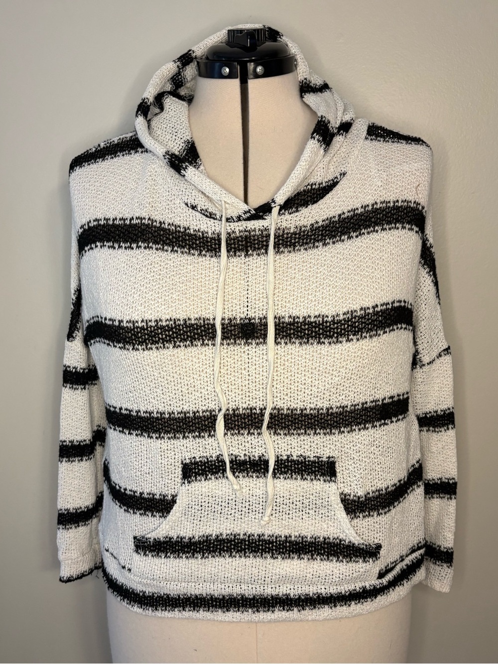 Papaya Striped Hooded Knit Sweater - White & Black